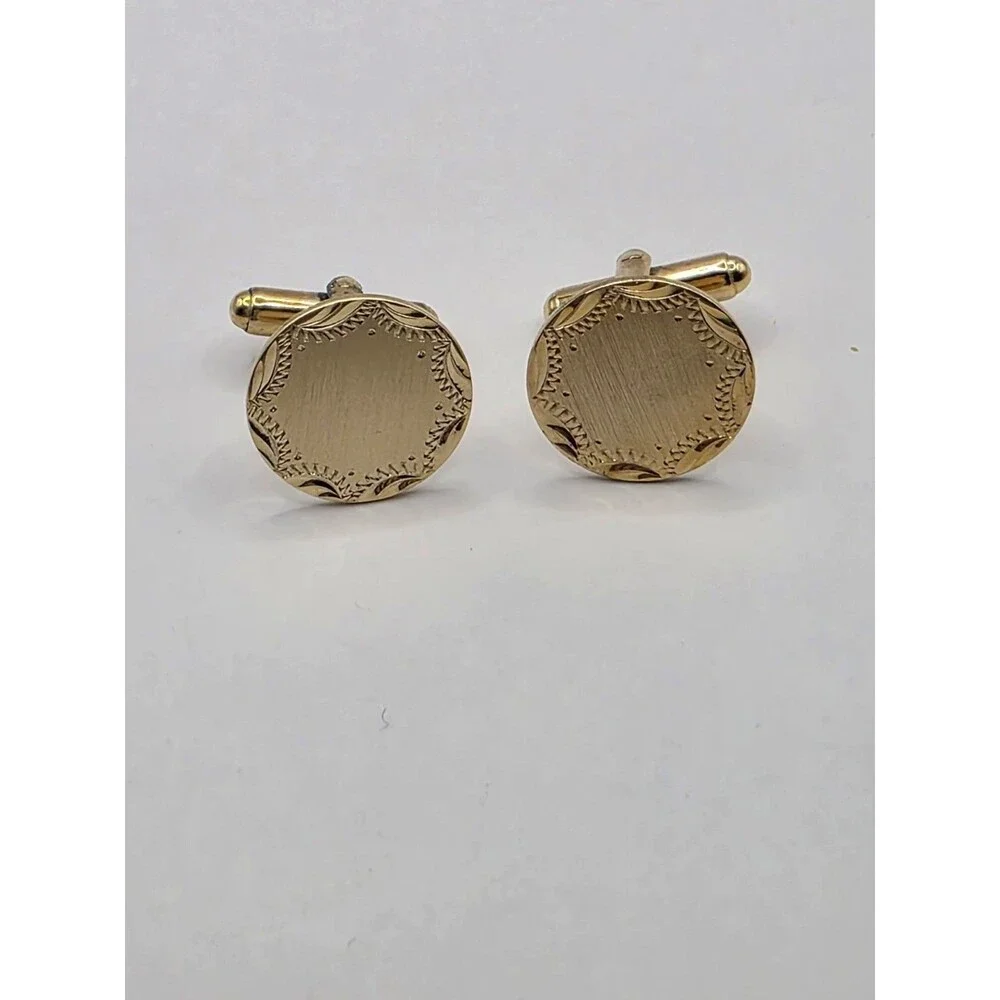 Vintage Goldtone Round Etched Cufflinks 1/2